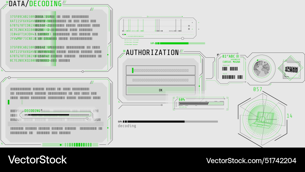 Data decoding program screen with authorization Data decoding program screen with authorization vector image