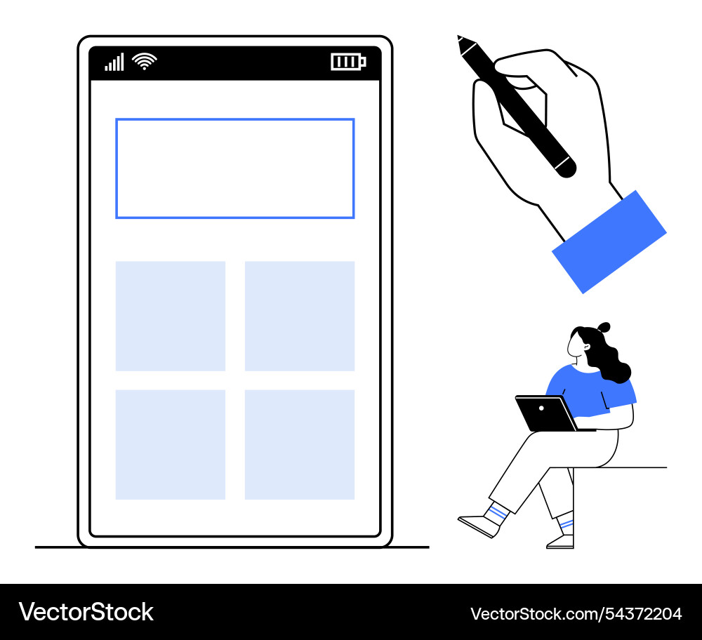 Digital design and development concept with mobile vector image