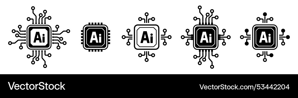 Electronic chip ai processor icon set artificial Electronic chip ai processor icon set artificial vector image