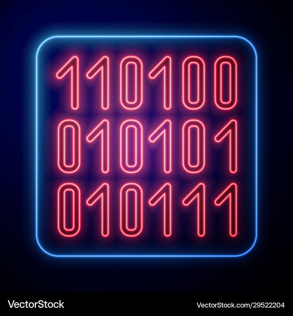 Glowing neon binary code icon isolated on blue Glowing neon binary code icon isolated on blue vector image