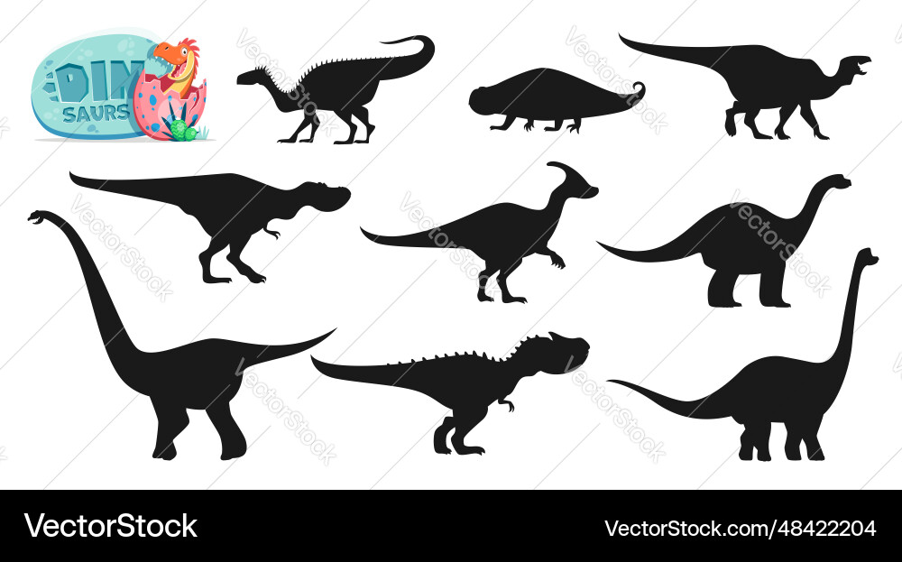 Isolated dinosaurs cartoon characters silhouettes Isolated dinosaurs cartoon characters silhouettes vector image