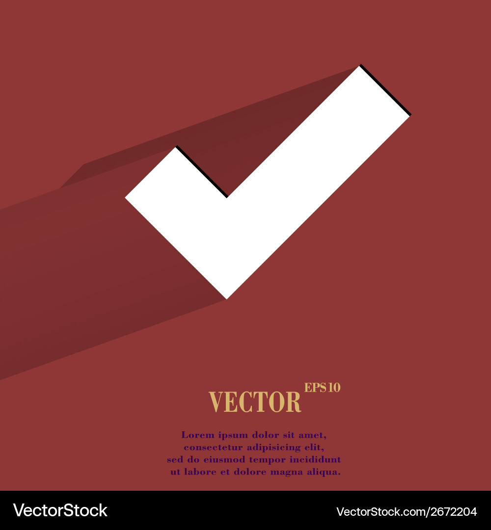 Tick flat modern web button with long shadow vector image