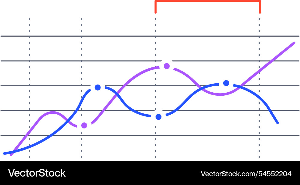 Two colorful lines are representing data points Two colorful lines are representing data points vector image