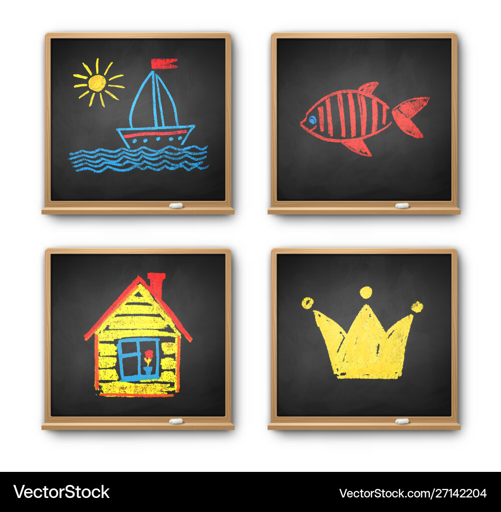 Vintage chalkboards with kids drawing Vintage chalkboards with kids drawing vector image