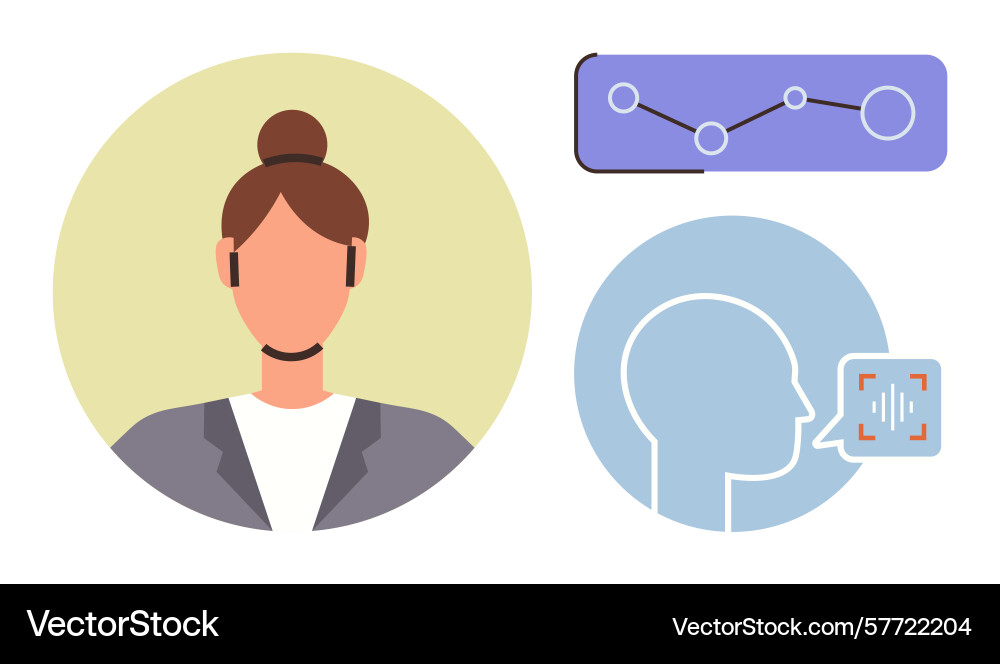 Voice recognition data analysis chart and user Voice recognition data analysis chart and user vector image