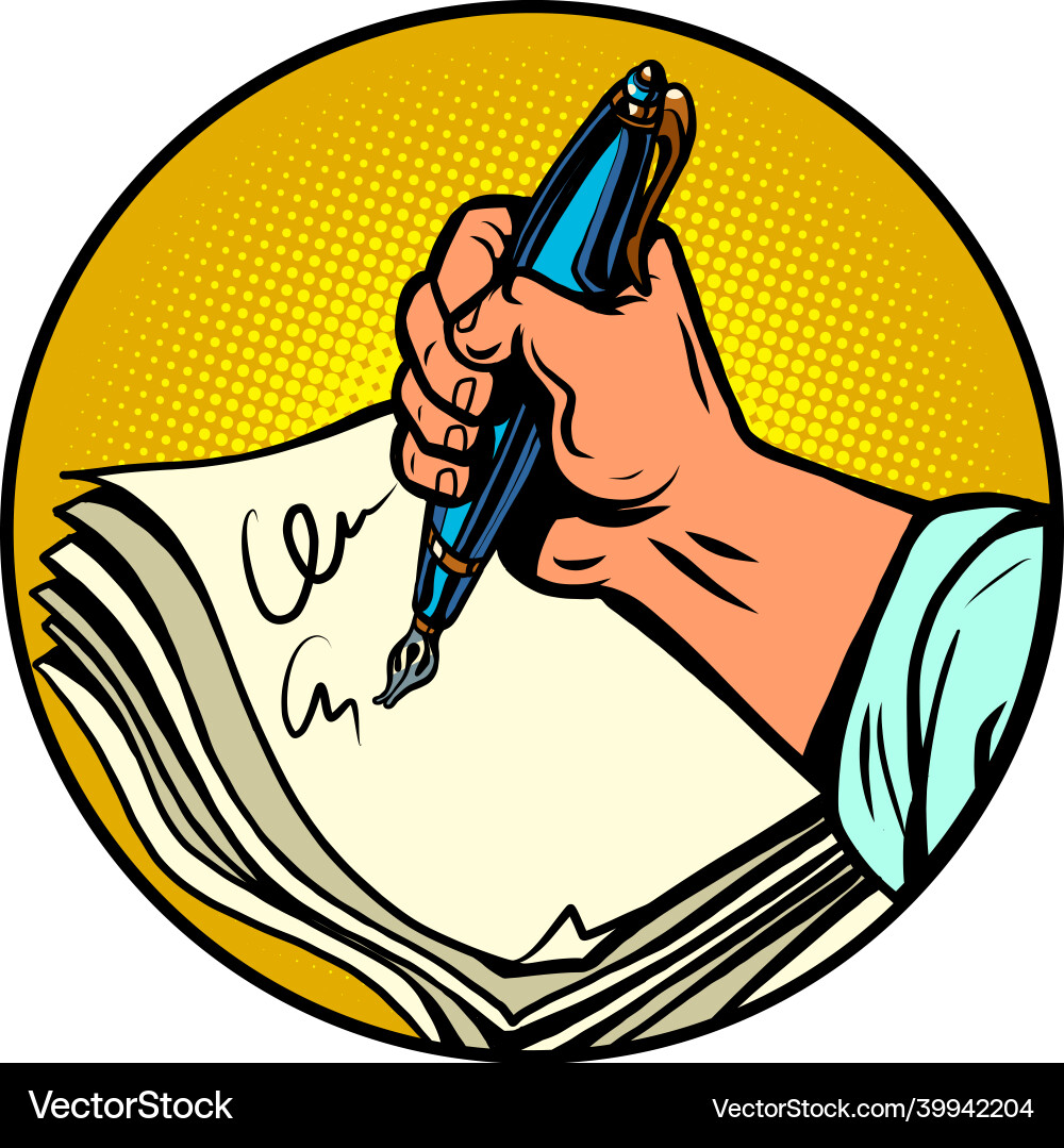 Writer hand with an ink fountain pen writing Writer hand with an ink fountain pen writing vector image