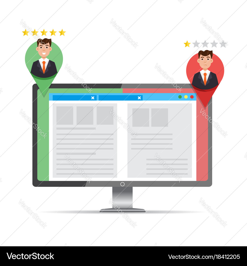 A-b comparison split testing concept with computer Vector Image