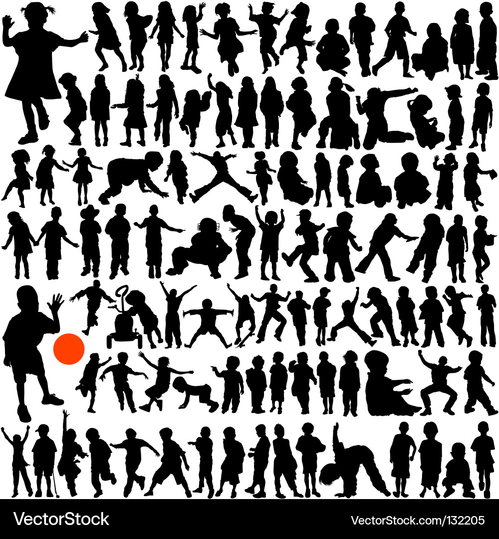 Child Silhouettes - Group of Kids Vector Image