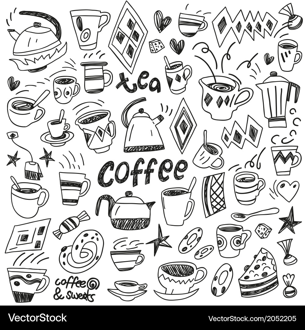 Coffee cups - doodles set Vector Image