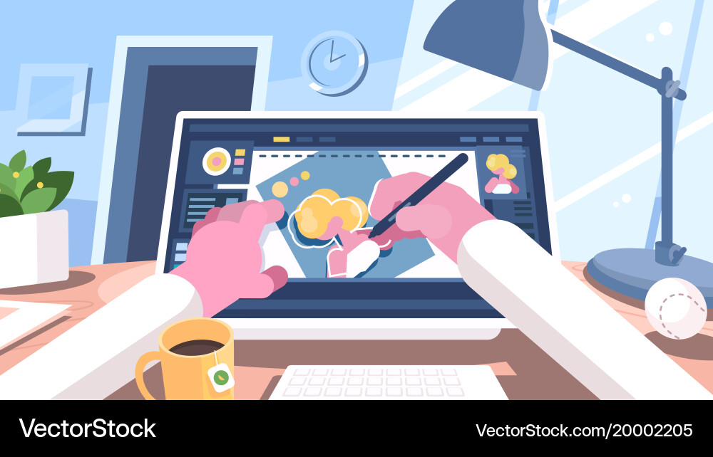 Digital Artist Working on Computer vector image