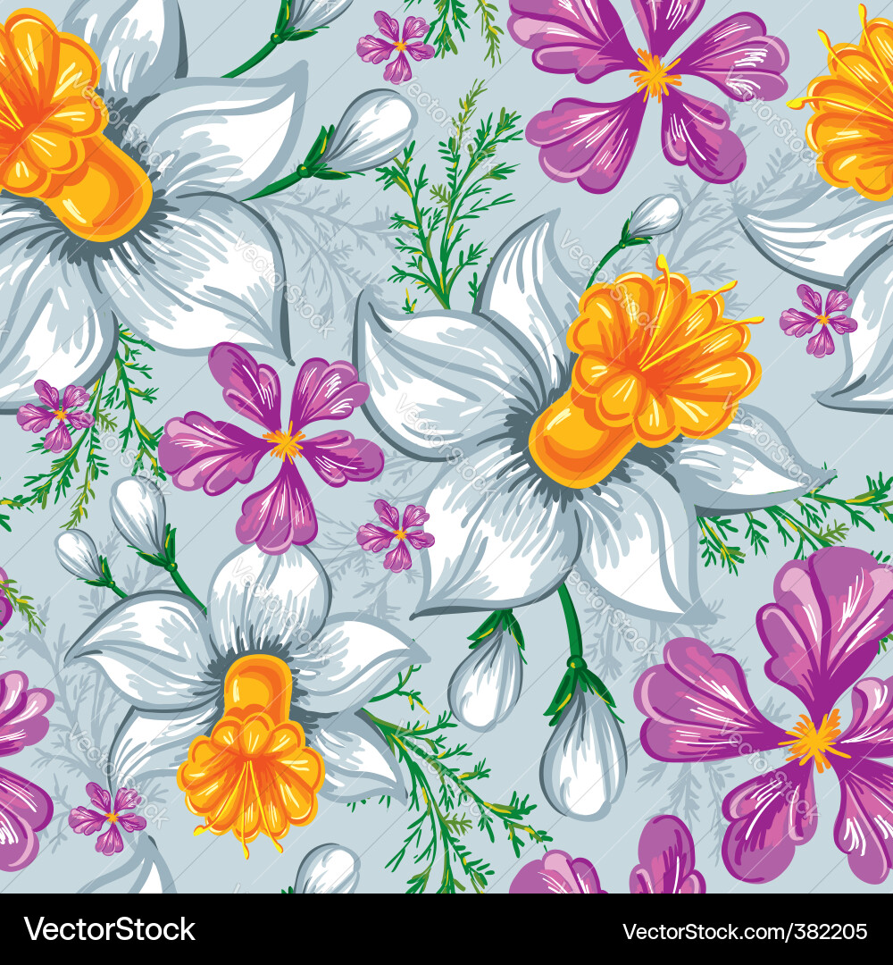 Elegant Narcissus & Iris Floral Pattern Vector Image