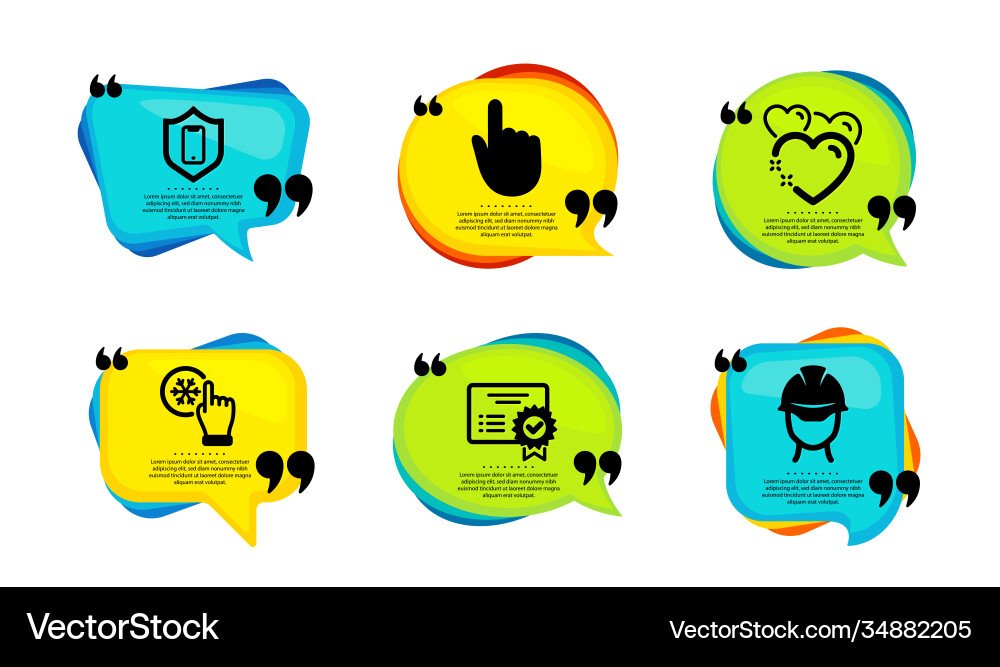 Freezing click heart and certificate icons set Freezing click heart and certificate icons set vector image