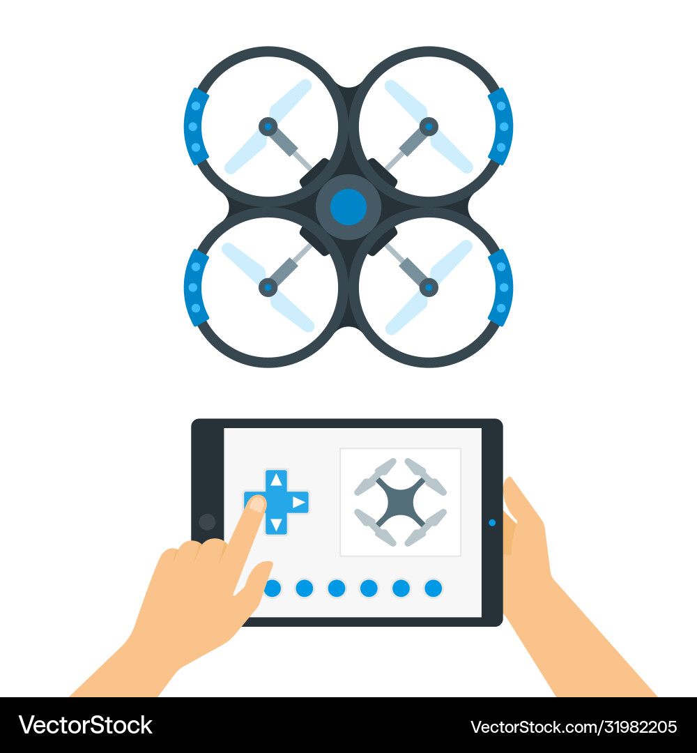 Man controls a drone using mobile application Man controls a drone using mobile application vector image