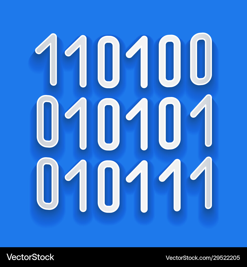 Paper cut binary code icon isolated on blue Paper cut binary code icon isolated on blue vector image