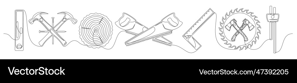 Set of continuous one line carpentry elements Set of continuous one line carpentry elements vector image