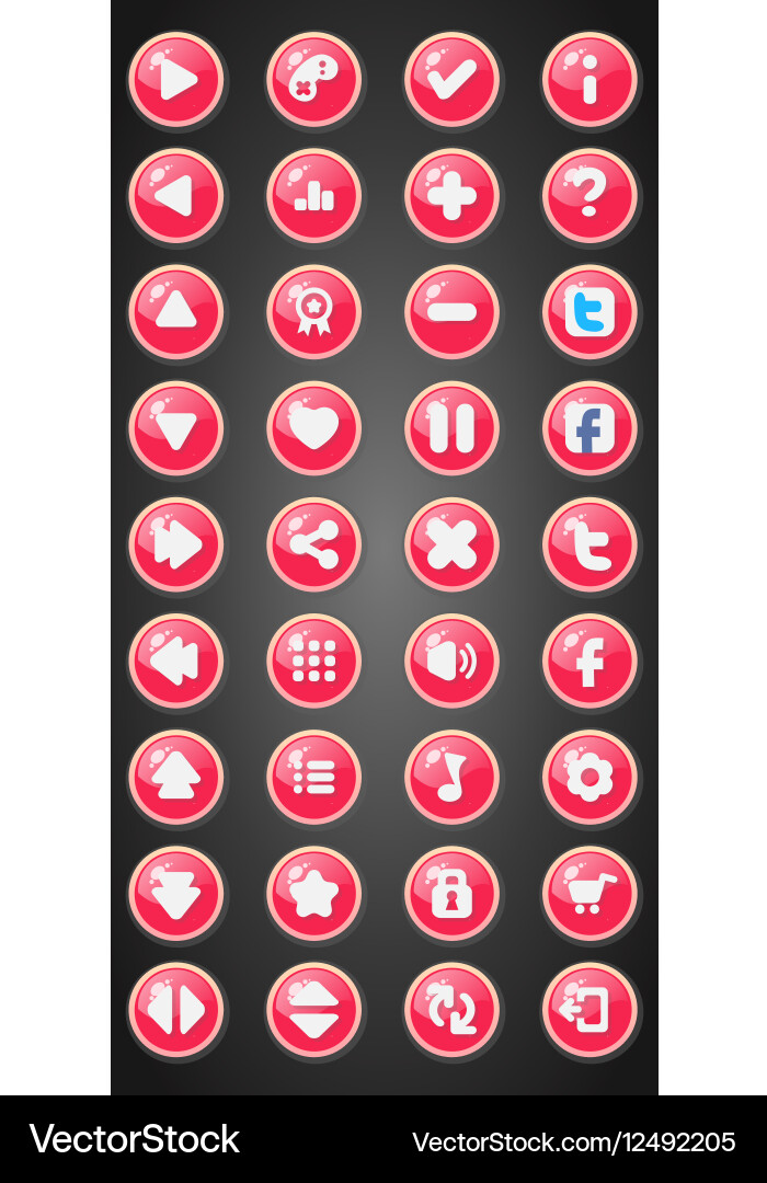 Set of round game buttons in cartoon style vector image