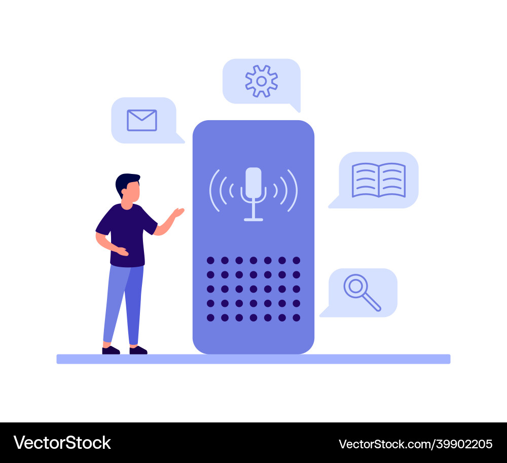 Smart speaker voice command device application Smart speaker voice command device application vector image