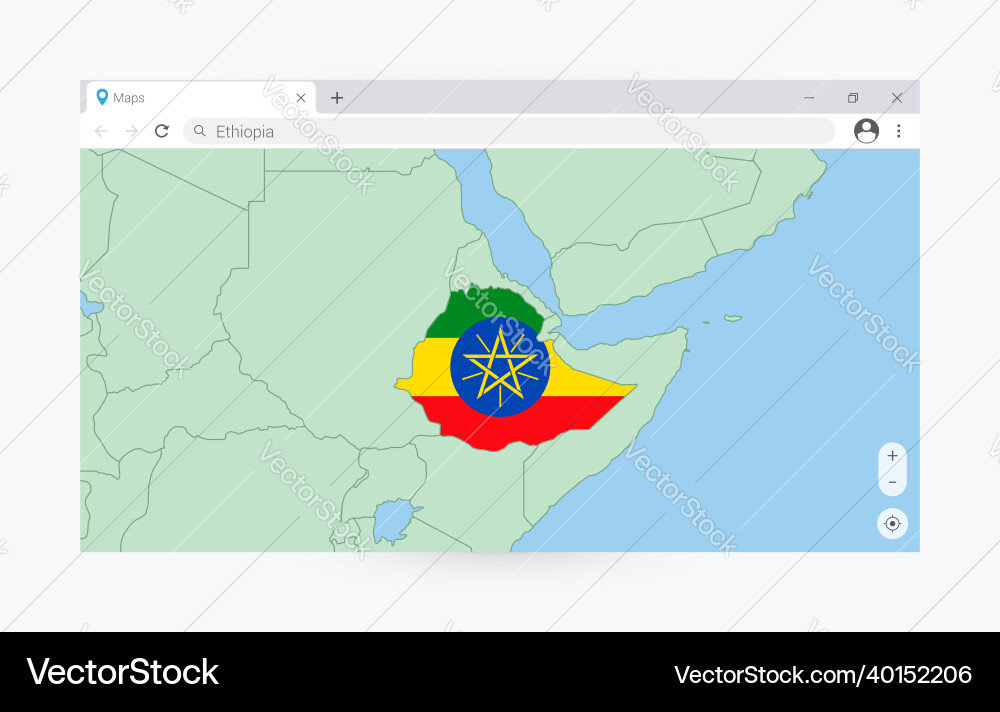 Browser window with map of ethiopia searching Vector Image