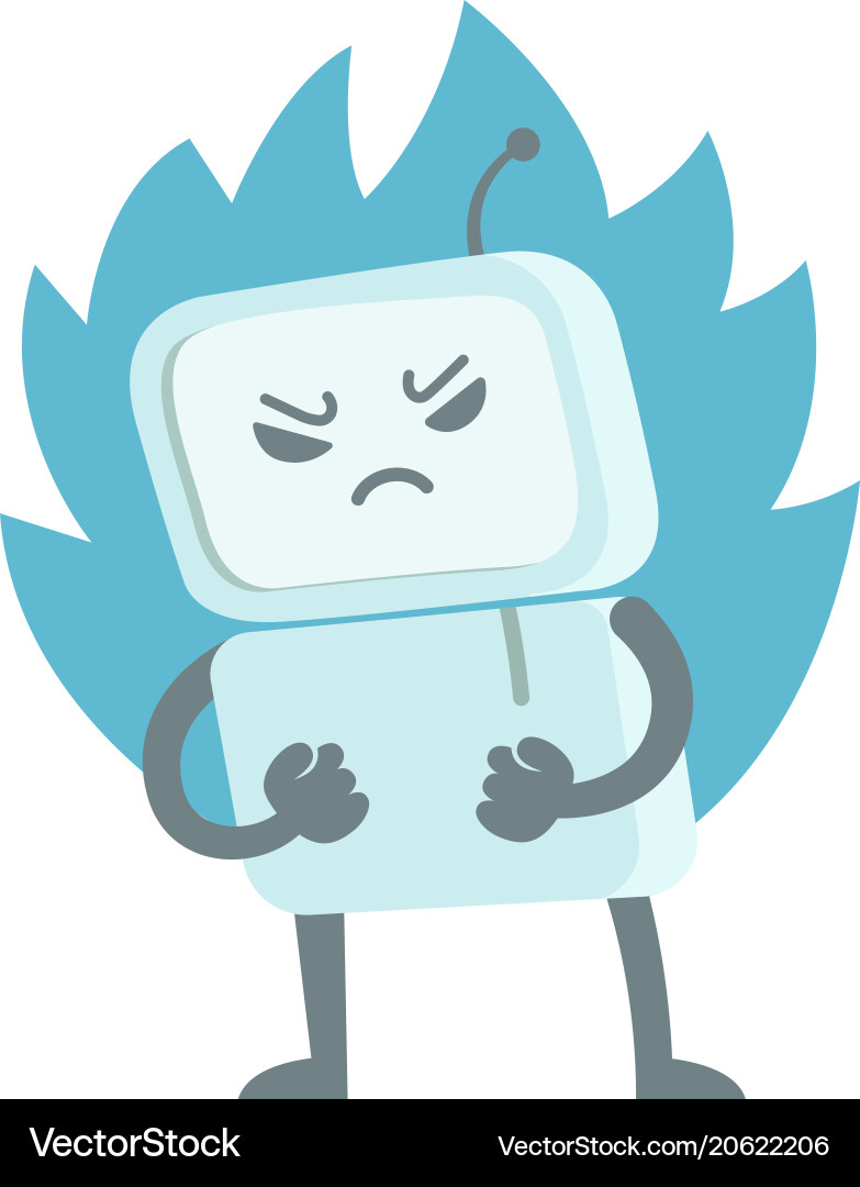 Evil robot in anger with fists and fire character vector image