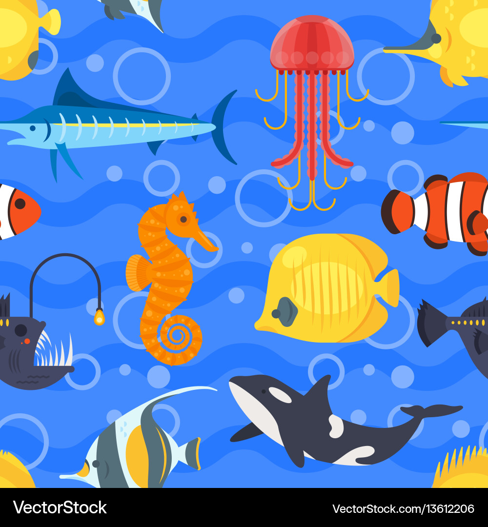 Flat style seamless pattern with exotic fish Flat style seamless pattern with exotic fish vector image