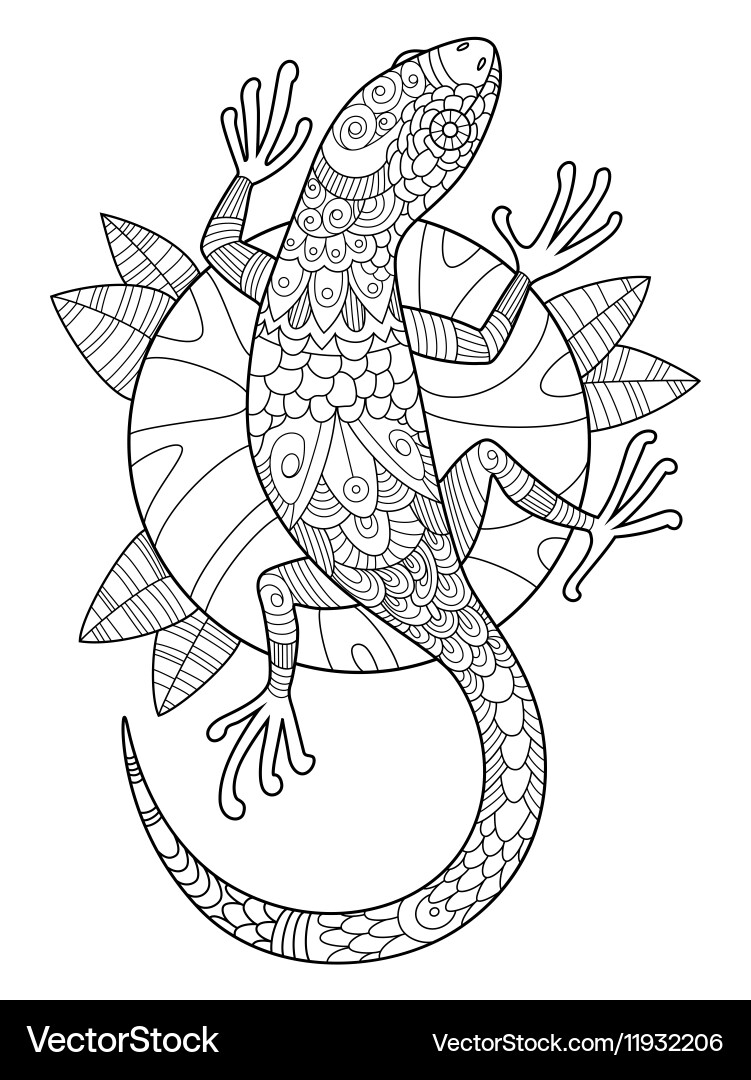 Lizard Coloring Page - Intricate Pattern Vector Image