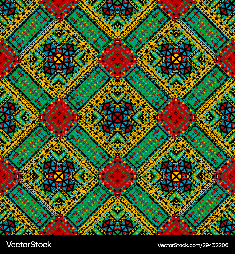 Patchwork seamless pattern with ethnic motifs Patchwork seamless pattern with ethnic motifs vector image
