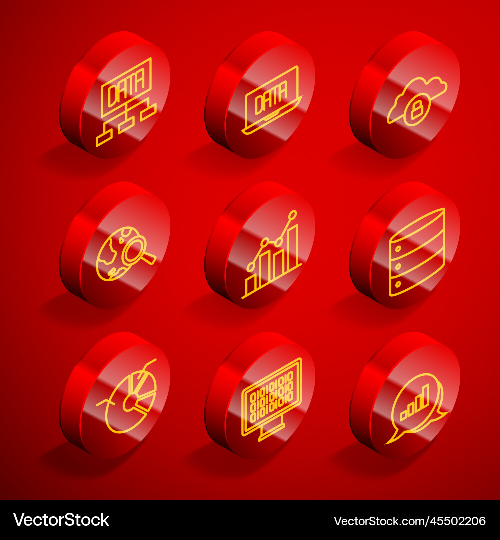 Set line data analysis cloud computing lock Set line data analysis cloud computing lock vector image