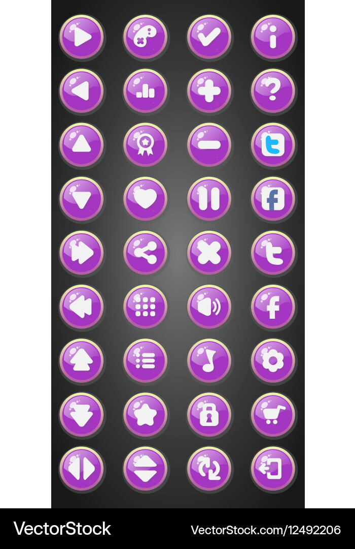Set of round game buttons in cartoon style vector image