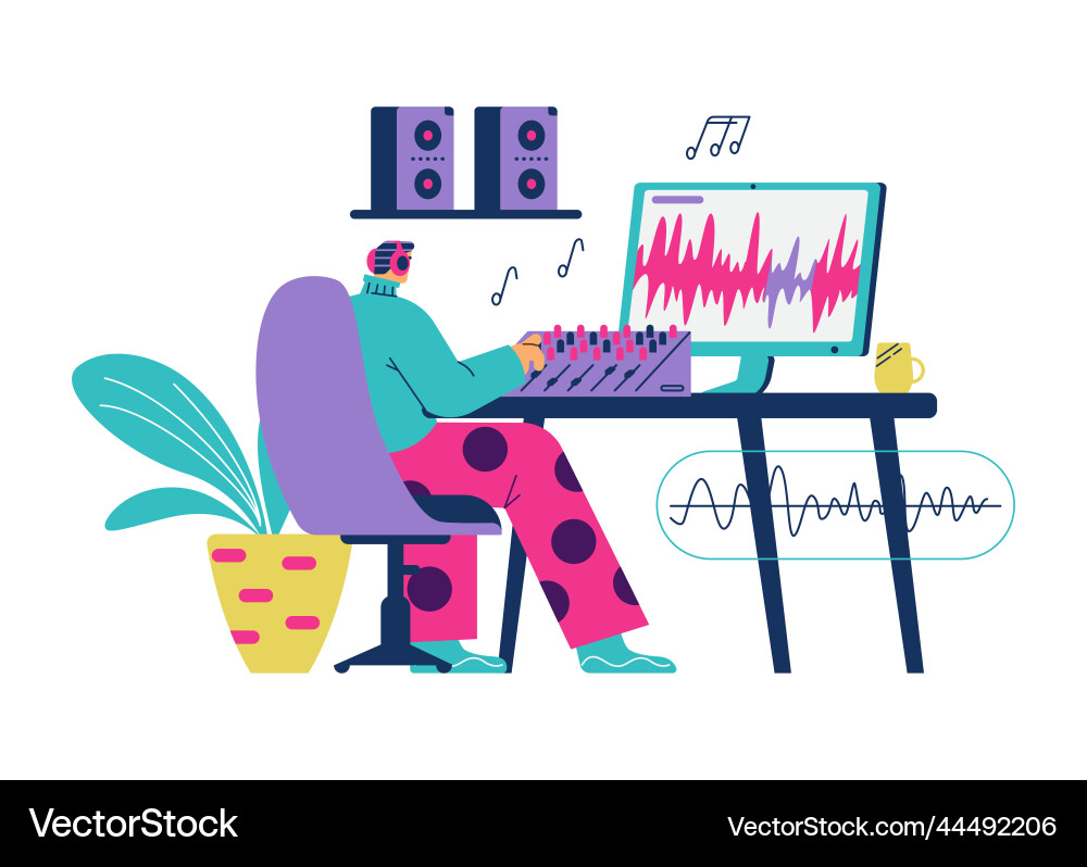 Sound engineer or composer recording music Vector Image
