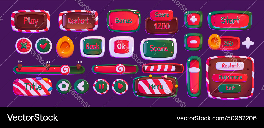 Winter Game UI Elements & Buttons vector image