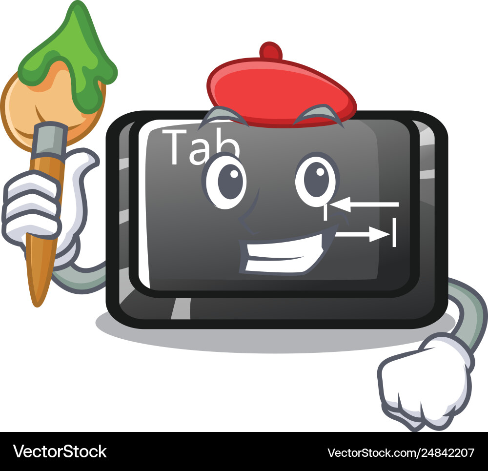 Artist tab button installed on computer character vector image
