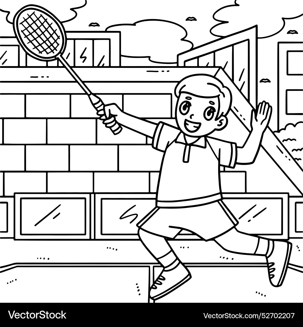 Badminton player jumping with racket coloring page Vector Image