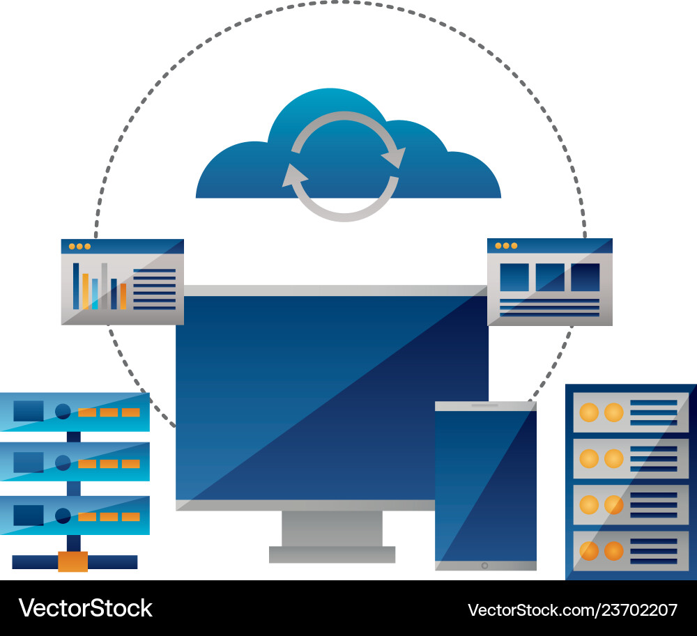 Cloud computing monitor cellphone database Cloud computing monitor cellphone database vector image
