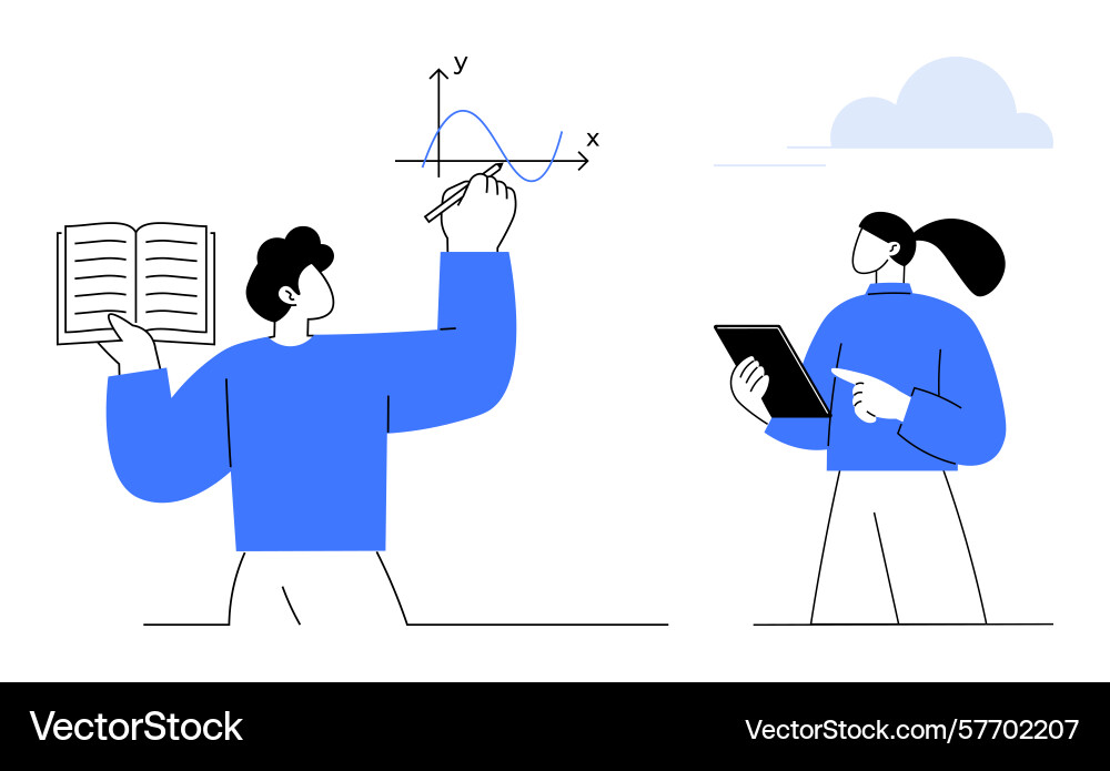 Collaborative learning scene with people analyzing Collaborative learning scene with people analyzing vector image