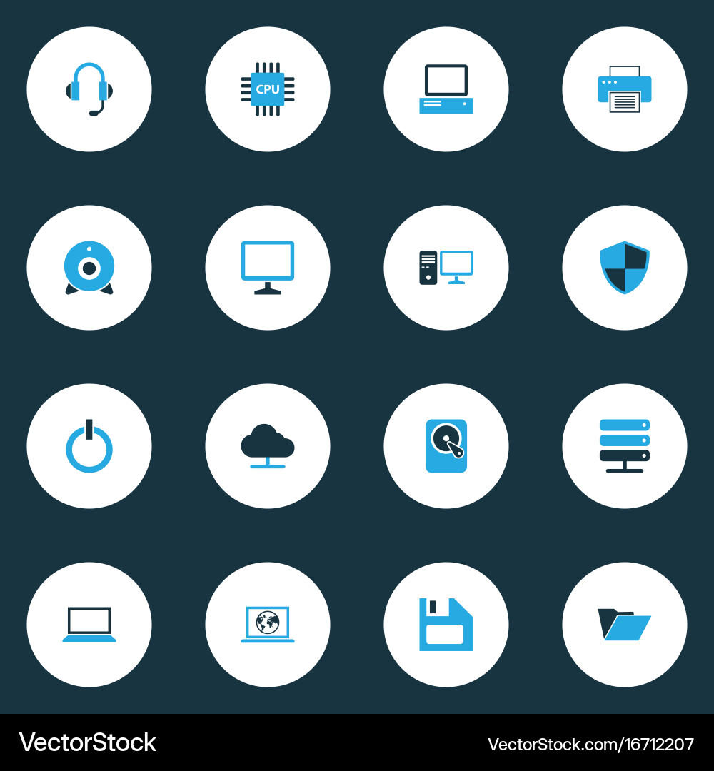 Computer colorful icons set collection of network vector image