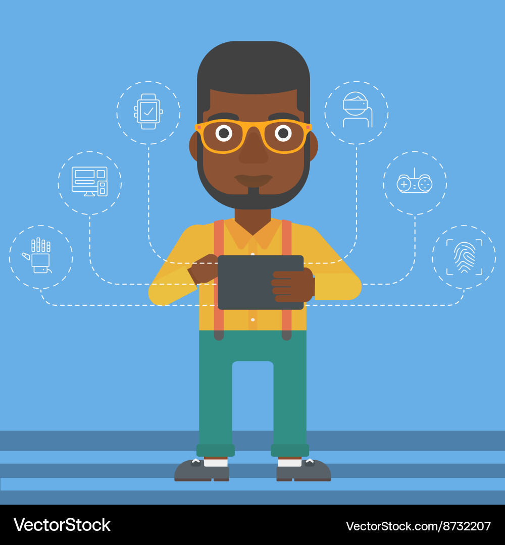 Man holding tablet computer Vector Image