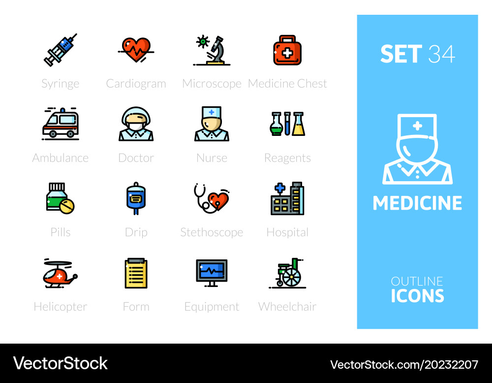 Outline color icons set vector image