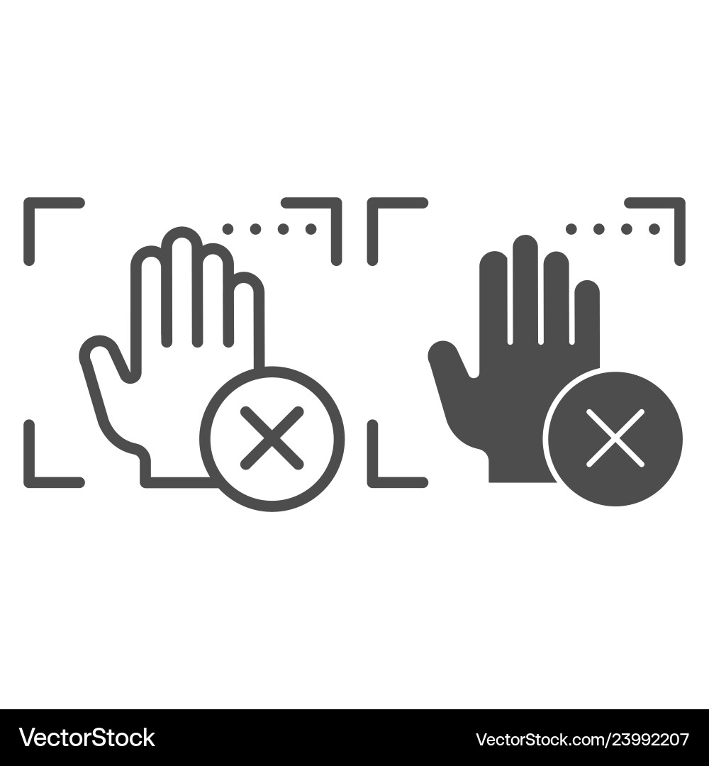 Palm recognition error line and glyph icon Palm recognition error line and glyph icon vector image