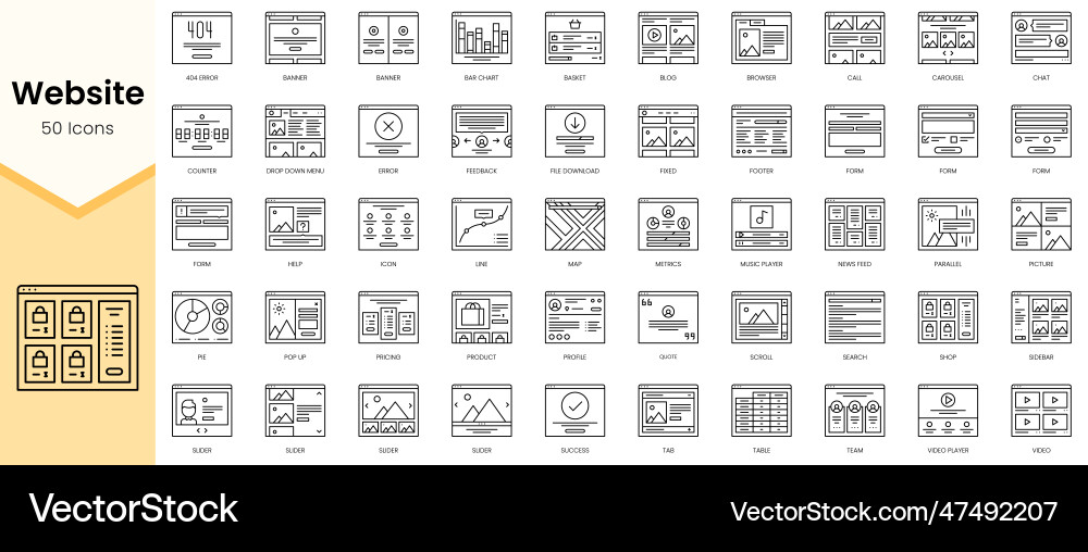 Simple outline set ofwebsite icons linear style Simple outline set ofwebsite icons linear style vector image