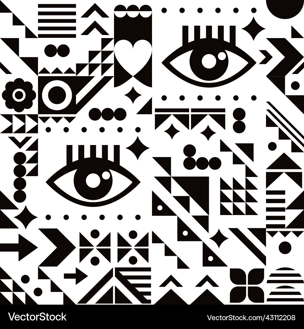 Bauhaus geometric seamless eye pattern Bauhaus geometric seamless eye pattern vector image