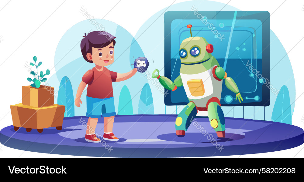Boys Playing with Robots Vector Image
