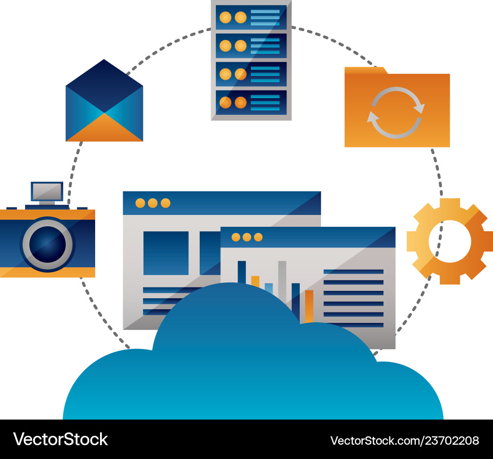 Cloud computing data information connection Cloud computing data information connection vector image