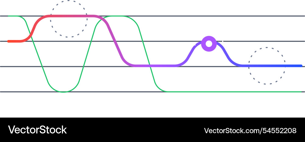 Colorful line graphs fluctuating over a grid Colorful line graphs fluctuating over a grid vector image