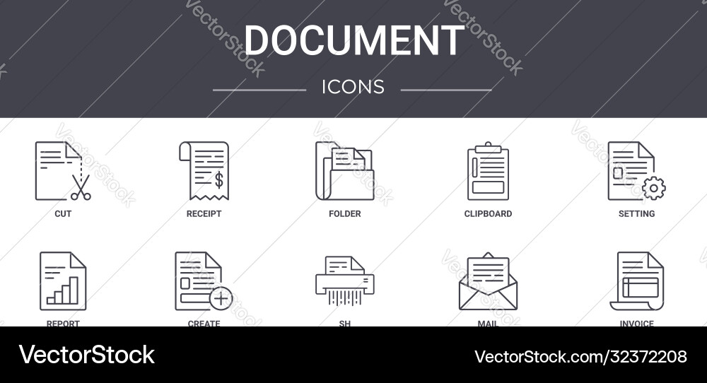 Document concept line icons set contains Document concept line icons set contains vector image
