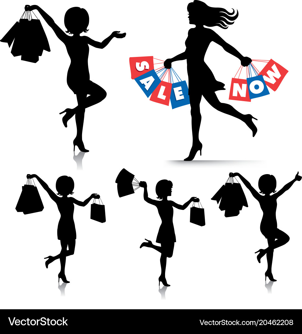 Female Shopping Silhouettes - Bags Vector Image