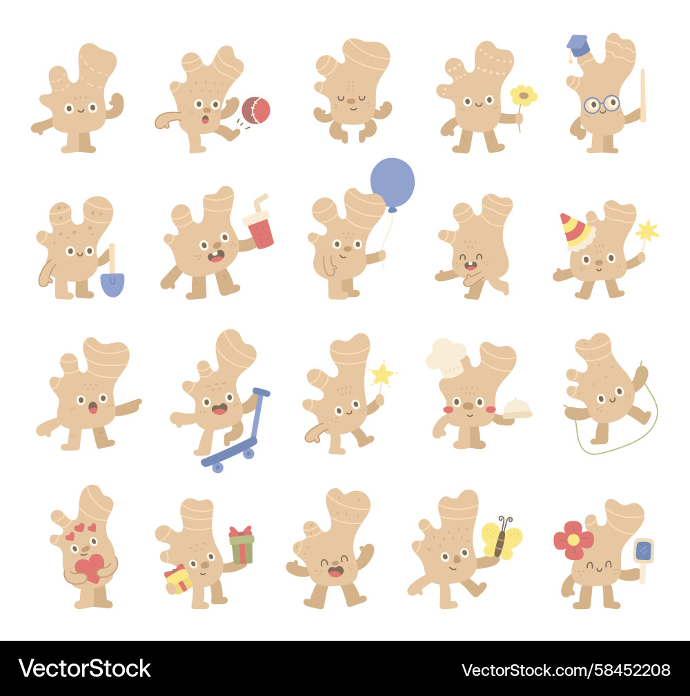 Ginger Root Character Set - Scandinavian Style Vector Image