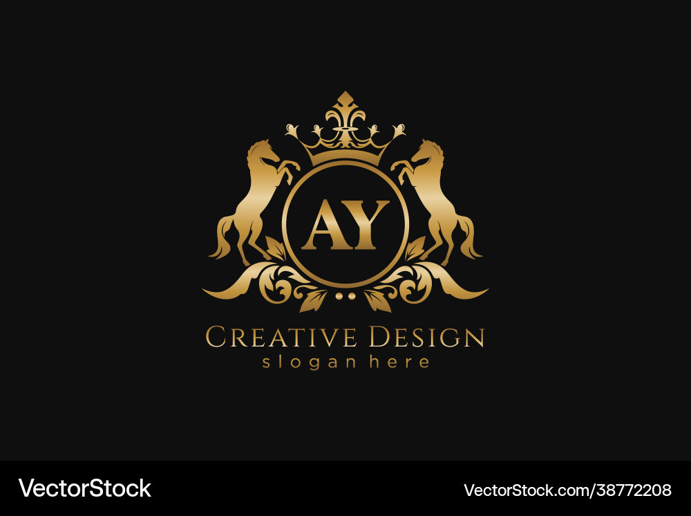 Initial ay retro golden crest with circle and two Initial ay retro golden crest with circle and two vector image