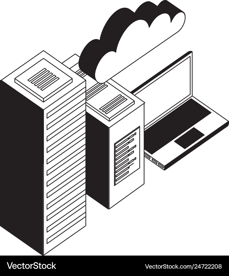 Laptop computer with server data and cloud Laptop computer with server data and cloud vector image