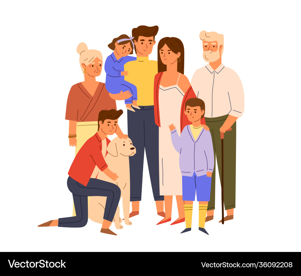 Members big happy family standing together Members big happy family standing together vector image