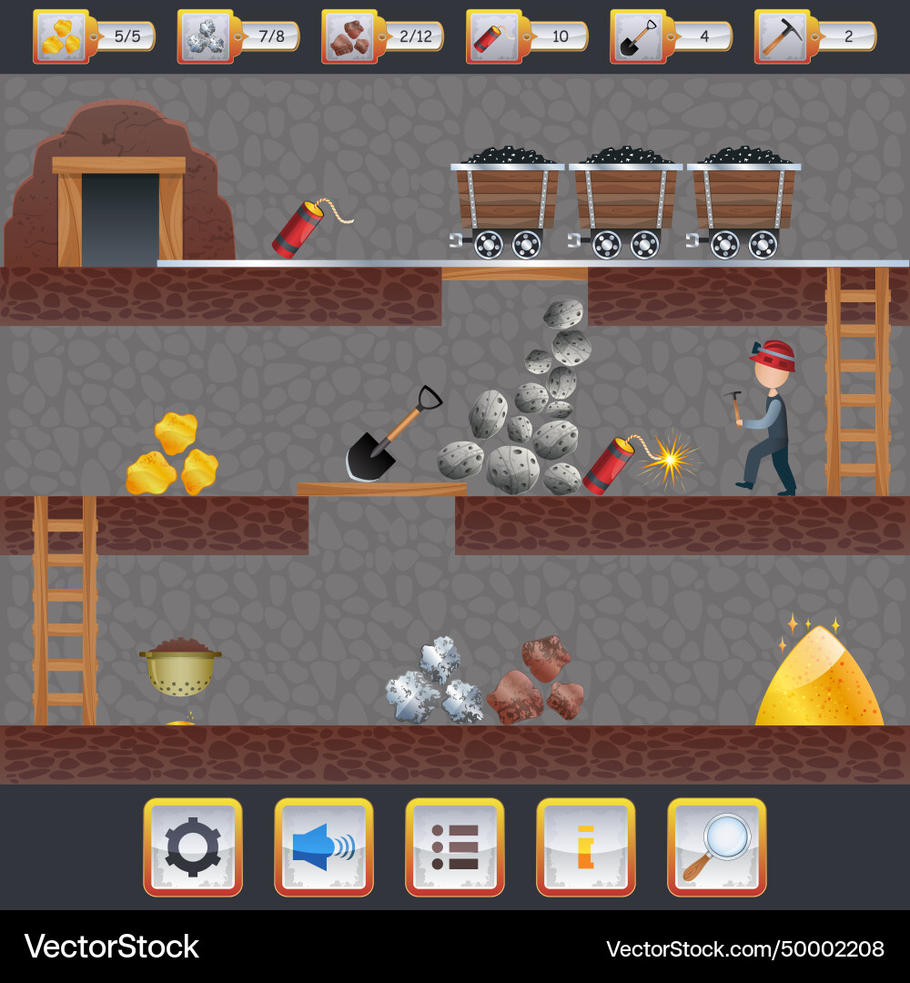 Mining game interface Mining game interface Vector Image